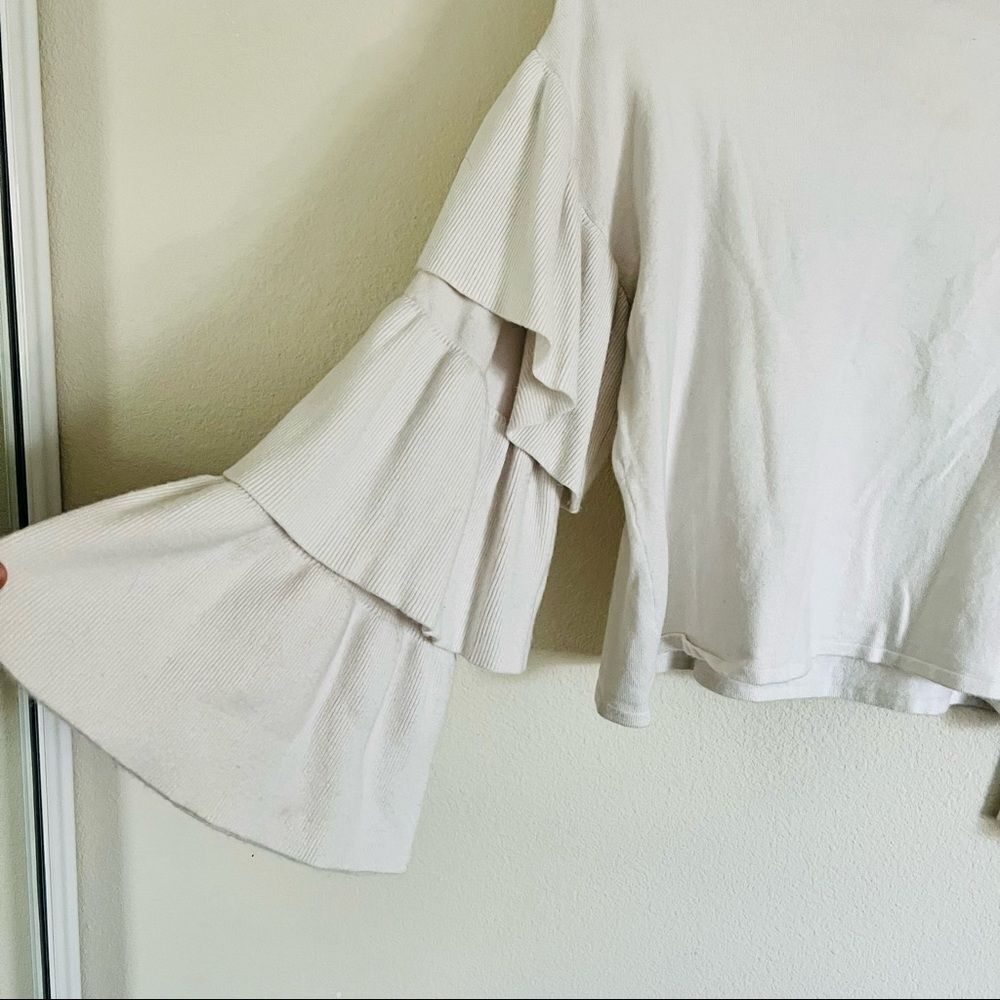 Zara white Ruffled Layered Long Sleeve Top Size Small - Picture 2 of 7